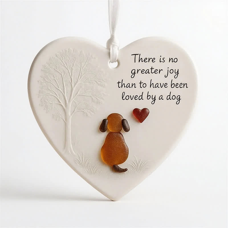 Heartwarming Dog Heart-Shaped Sea Glass Hanging Ornament