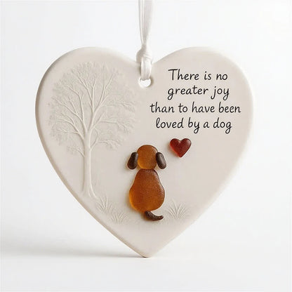 Heartwarming Dog Heart-Shaped Sea Glass Hanging Ornament