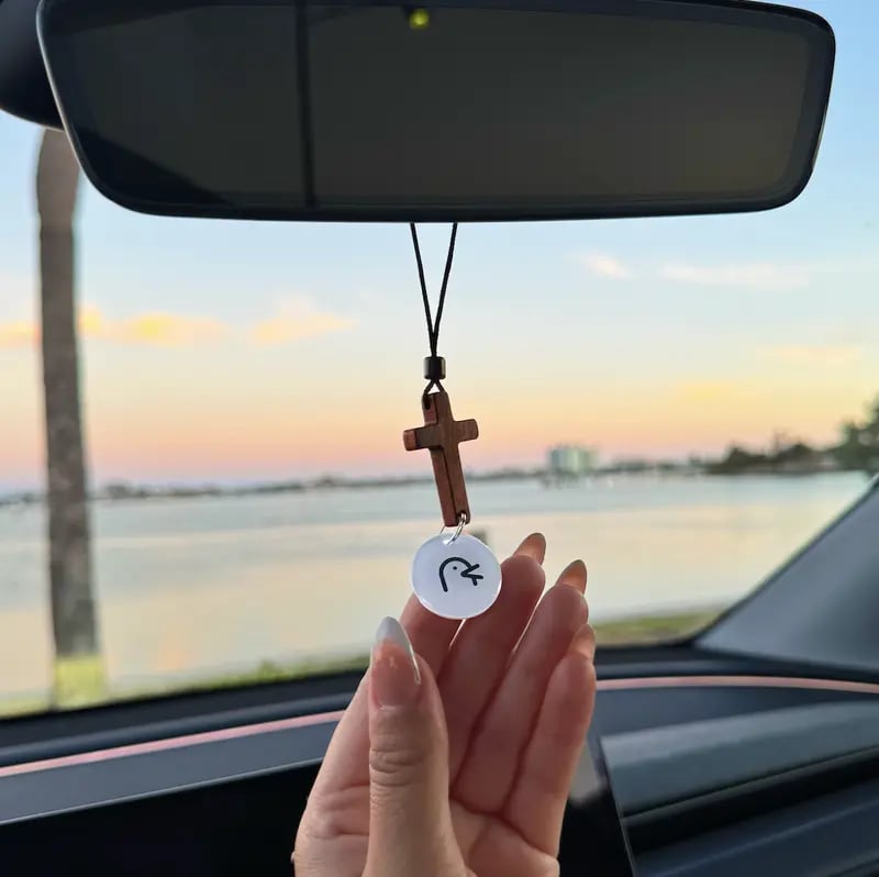✝️Bible Verse Car Rearview Hanging Cross Ornament -  Tap for a Bible Verse Every Day