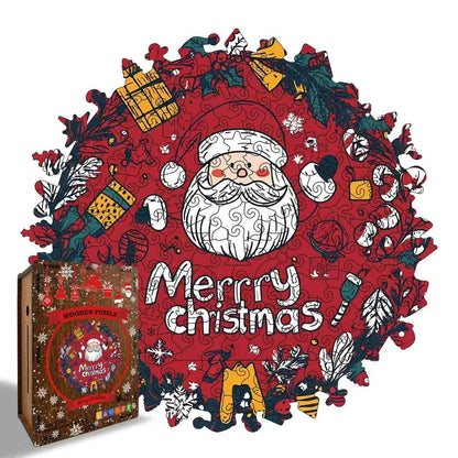 Merry Christmas Wreath Shaped Wooden Puzzle