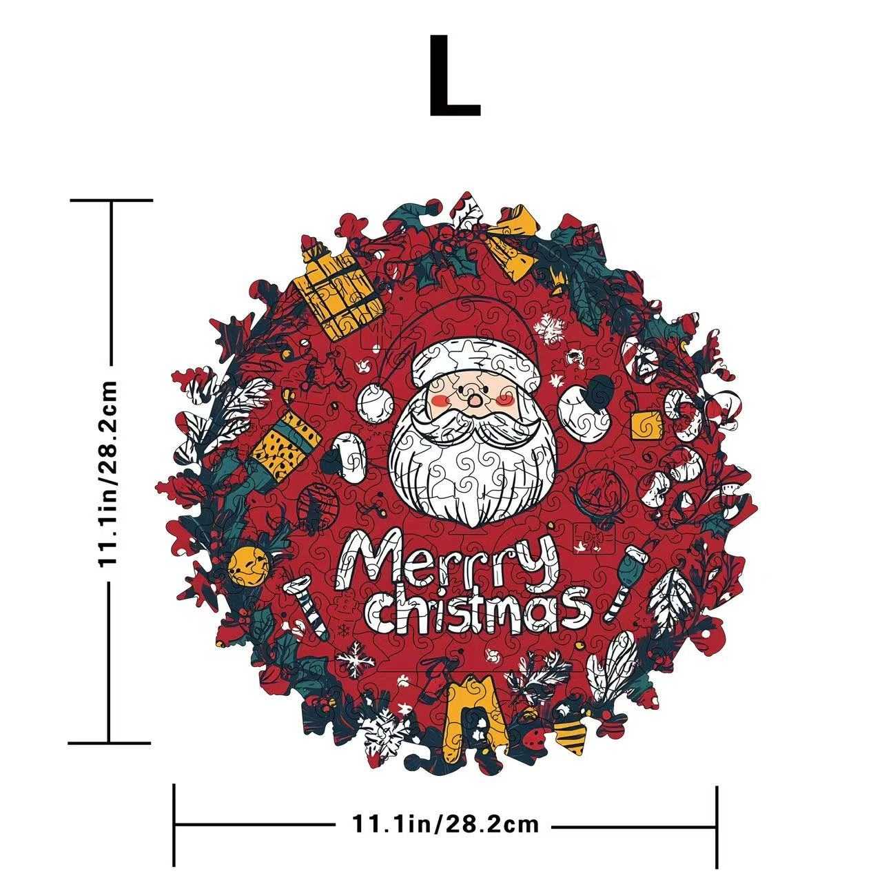 Merry Christmas Wreath Shaped Wooden Puzzle