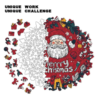 Merry Christmas Wreath Shaped Wooden Puzzle