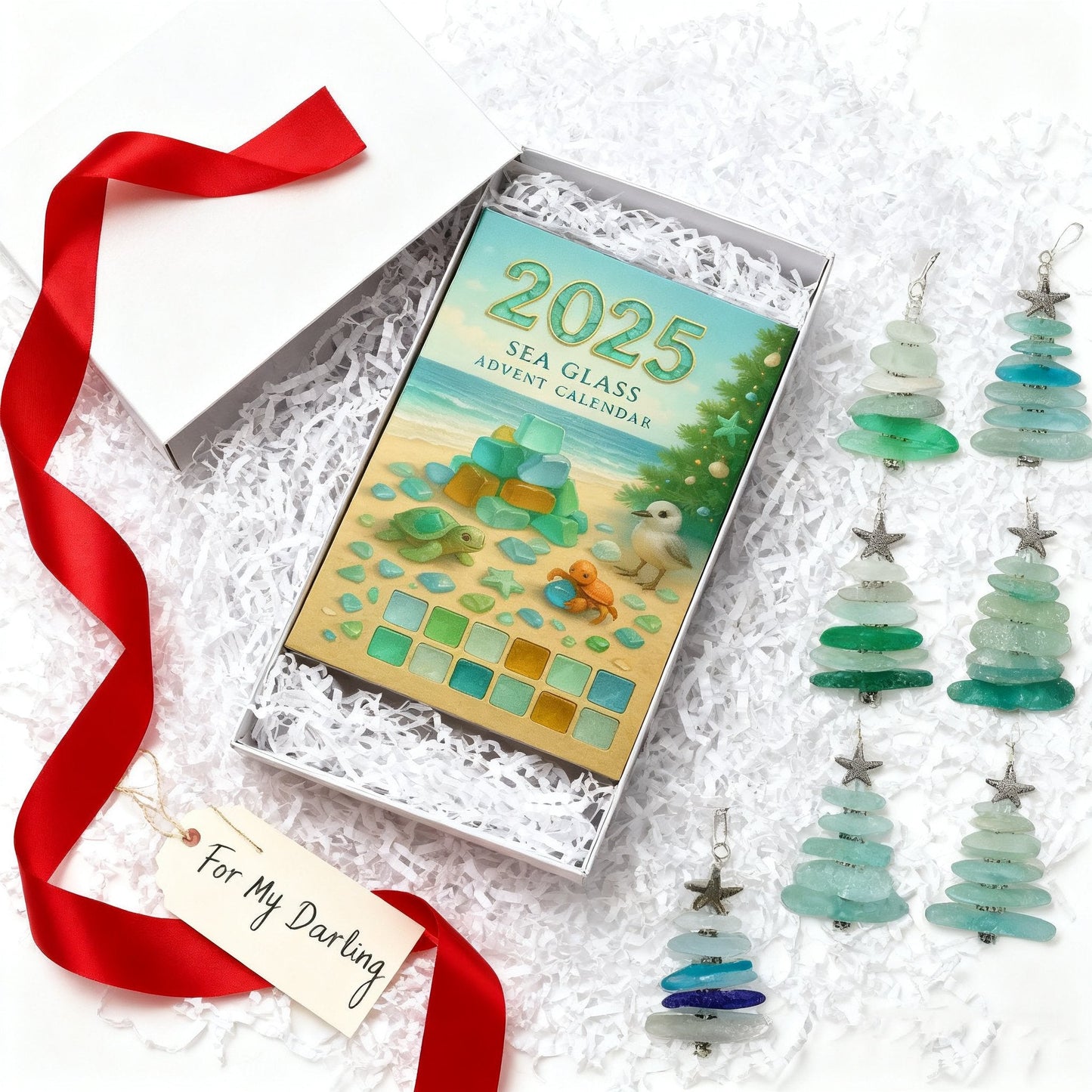 🌊🎄Sea Glass Christmas Tree Advent Calendar-2D Acrylic Christmas Tree Countdown Calendar